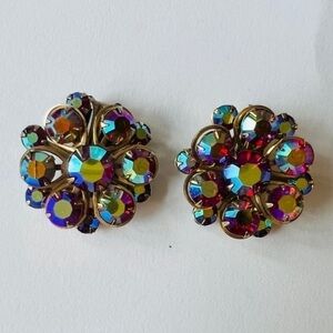Clip Earrings with Multicolor rhinestones Vintage